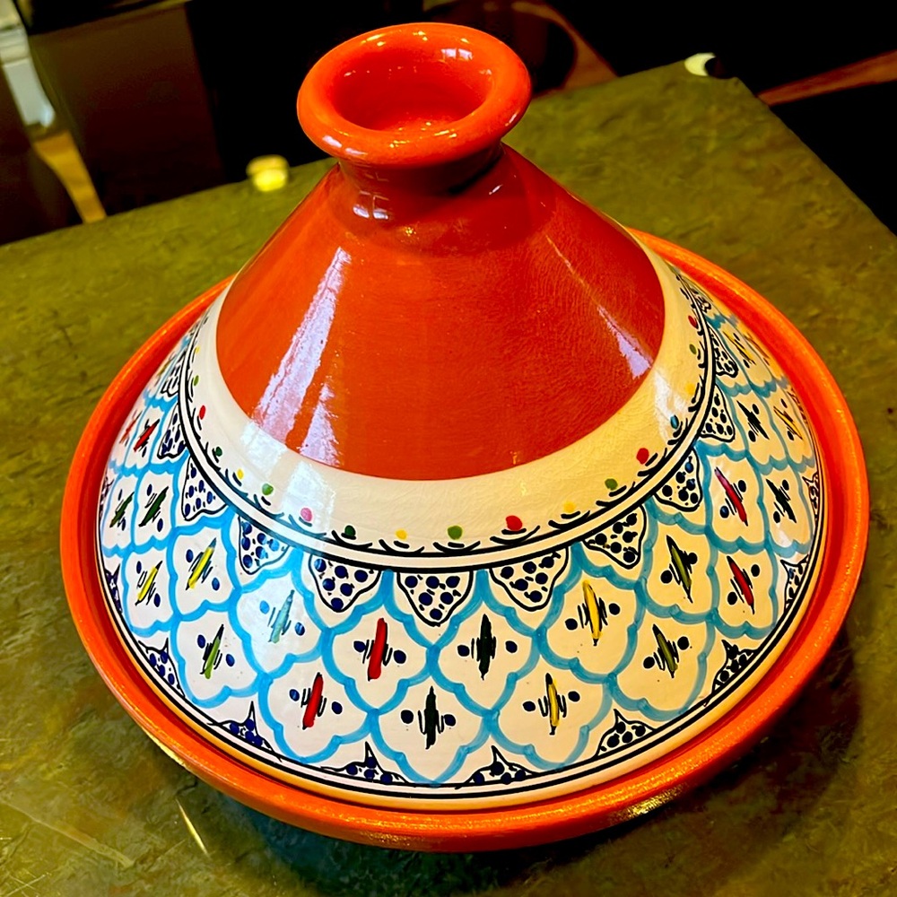 Moroccan clay Tagine. Never used for cooking - spots on bottom are from washing